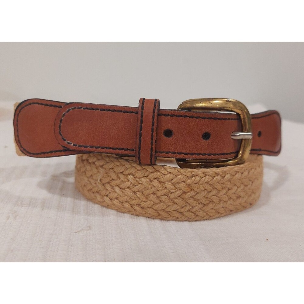 VTG Lady Canterbury woven belt tan jute brown leather women small 30-33